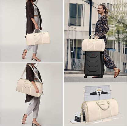 Garment Bags for Travel, Carry-On Suit Bag, Convertible Garment & Duffel Bag with Shoe Compartment, Perfect for Business Trips & Weekend Getaways,New Beige