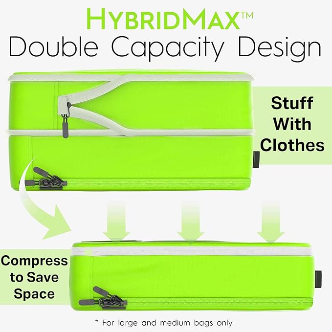 4-Piece Luxury Compression Packing Cubes & Bags for Travel – Maximize Space in Luggage with HybridMax Double-Capacity Design, 50 Luggage Tags, Patented Suitcase Organizer Bags, Lifetime Satisfaction