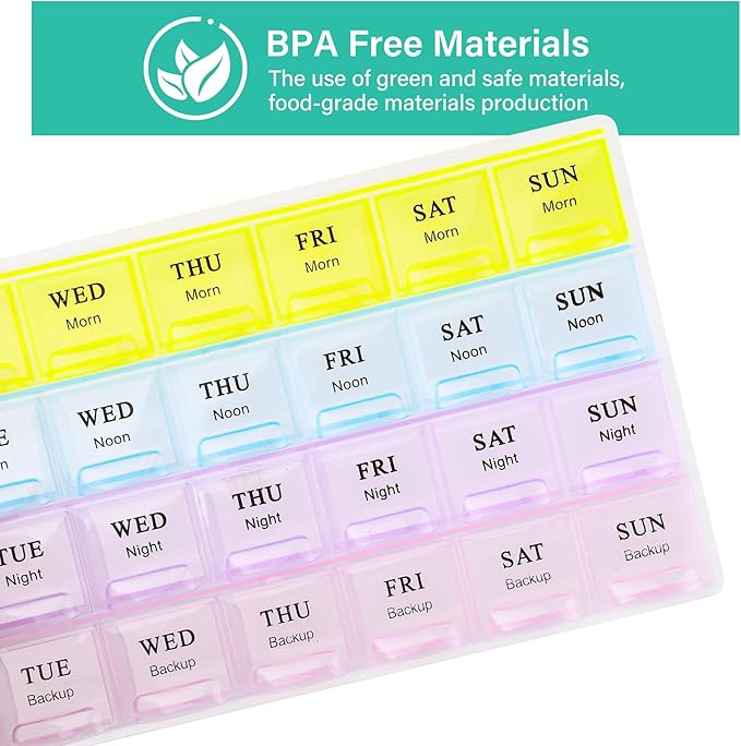 Large Weekly Pill Organizer 4 Times A Day, Medicine Cases,Moisture-Proof 7 Day Pill Box, Travel Pill Cases Portable for Pills Vitamin Fish Oil Supplements