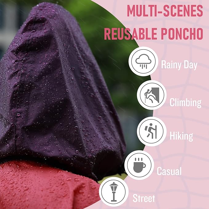 SaphiRose Unisex Rain Poncho Waterproof Raincoat Hooded for Adults Women with Pockets