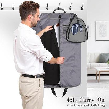 Garment Duffle Bags for Travel, Carry On Garment Duffel Weekender Bag 45L | 2-days Trip,Wrinkle-Free Travel,Separate Shoe Pocket | Overnight Garment Bag for Vacation, Business Trips, Weekend