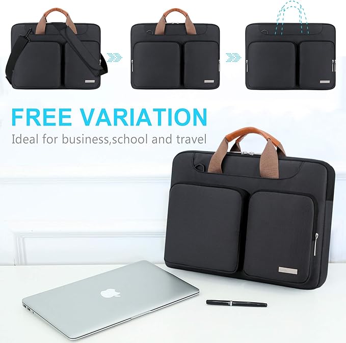 Lacdo 360° Protective Laptop Shoulder Bag, 14 inch Laptop Sleeve Bag for 14 inch New MacBook Pro M5/M4/M3/M2/M1 Chips Pro Max A3434 A3112 A3401 A3185 A2918 A2992 2025-2021 Computer Messenger Bag,Black