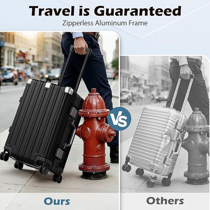 Krute Aluminum Frame Carry On Luggage 20 Inch Zipperless Luggages USB Charger Hardside PC Suitcase With Spinner Wheels Airline Approved Hard Shell Suitcases with TSA Lock (1 Piece)