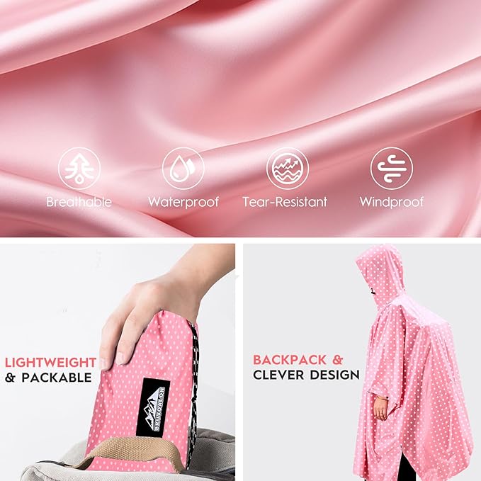Bruvoalon 3-in-1 Rain Poncho with 1/4 Zip & Chest Pocket, Waterproof, Sunshade, Ground Mat for Adults & Youth Emergency