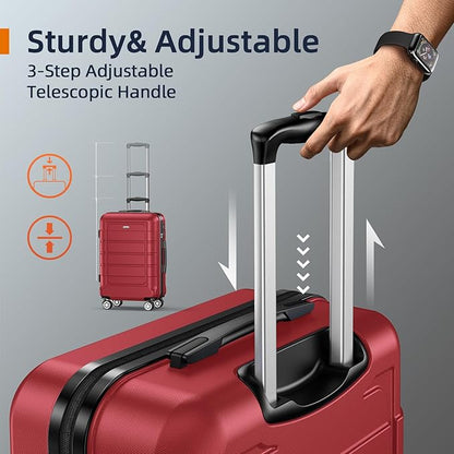 SHOWKOO Luggage Sets Expandable PC+ABS Durable Suitcase Double Wheels TSA Lock Bright Red