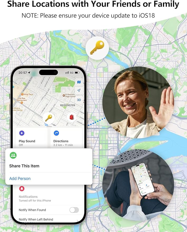 Tracker Tags, Item Finder Work with Apple Find My (iOS Only), Tracking Device Locator Smart Tag for Luggage, Keys, Wallet, Bike, Bags (Pink, 1 Pack)