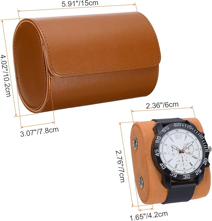 HARFINGTON Watch Roll Travel Case 2 Slot Portable Leather Watch Case for Men and Women, Watches Storage Organizer with Removable Pillows for Traveling, Display, Home Storage, Yellow