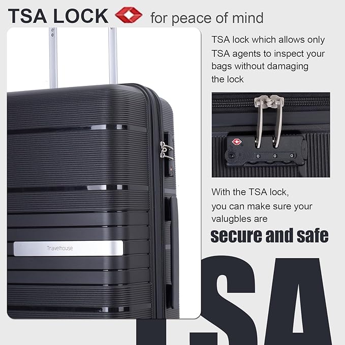 Travelhouse Luggage Sets, Expandable Hardside Suitcases 24in/28in, Carry on 20in,3 Piece Set Travel Luggages Clearance with Double Spinner Wheels TSA Lock Lightweight (Black-1206)