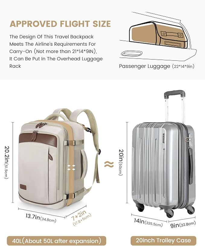 LOVEVOOK Carry on Backpack, 45L Large Travel Backpack for Women Men Airline Approved, Expandable Large Suitcase Backpacks With 4 Packing Cubes, Aer Travel Pack 3, Water Resistant Weekender Bag