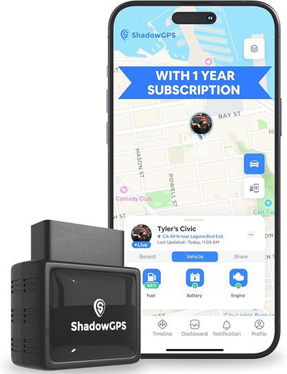 Real-Time OBD2 GPS Car Tracker – $12/Month with 1 Prepaid Year – Plug & Play Device for Families, Teens & Businesses with Trip History, Driving Alerts & GeoFence – Accurate, Easy Setup