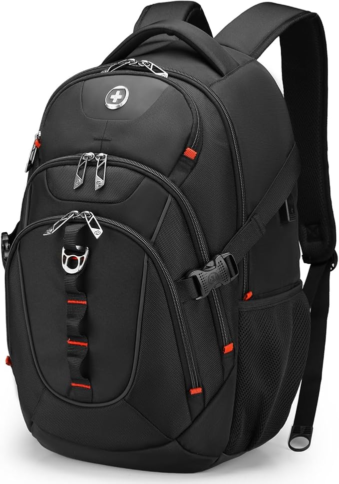 Swissdigital Design Laptop Backpack with USB Charging Port, Travel Backpack Fits 15.6 inches Computer, 31L College School Backpack for Men, Black | SD803-01