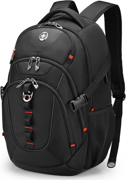 Swissdigital Design Laptop Backpack with USB Charging Port, Travel Backpack Fits 15.6 inches Computer, 31L College School Backpack for Men, Black | SD803-01