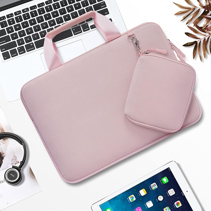 MOSISO Laptop Case 14 inch, Laptop Sleeve Bag Compatible with HP Lenovo Dell ASUS Acer, HP Stream, Dell Latitude, Lenovo IdeaPad, Neoprene Carrying Computer Bag with Handle&Detachable Small Case, Pink