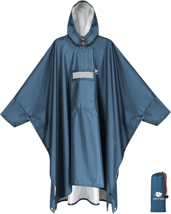 ANYOO Hooded Rain Poncho for Adults Waterproof Lightweight Rain Coat for Men Women Reusable Rain Jacket for Emergency Outdoor