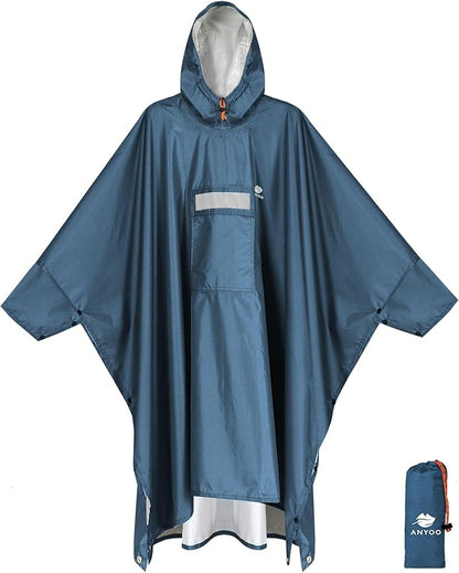 ANYOO Hooded Rain Poncho for Adults Waterproof Lightweight Rain Coat for Men Women Reusable Rain Jacket for Emergency Outdoor