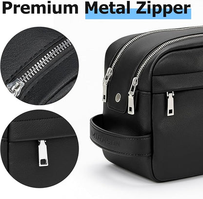 MIRASON Travel Toiletry Bag for Men Leather Travel Bag for Toiletries, Dopp Kit Water-resistant Shower Bag for Shaving Bathroom Organizer Gifts for Men, Black