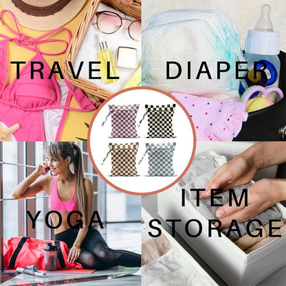 4 Pack Cute Wet Bag Waterproof Washable Reusable Wet Dry Bag for Swimsuit Clothes Cloth Diaper Travel Beach Pool Yoga Gym Party Camping Toiletries Travel Beach Essentials, Colorful Checkered