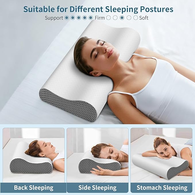 Cervical Neck Pillow for Pain Relief, Contour Memory Foam Pillows Ergonomic Pillow for Sleeping Bed Pillow Neck Support with Cooling Pillowcase Orthopedic Pillow for Side Back Sleepers