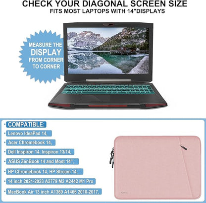 Laptop Sleeve Case 14 inch, Shockproof Protective Computer Cover with Accessories Pocket, Portable Laptop Bag Compatible for 14 inch MacBook Air/Pro, Dell, HP, Acer, Asus, Lenovo, Pink