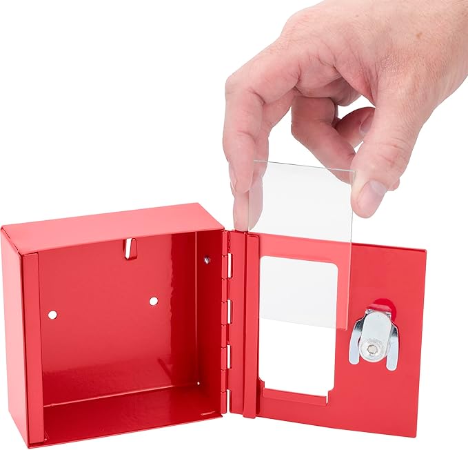 Barska Red Key Lock Breakable Glass Window Alarm Emergency Key Storage Lock Box with Attached Hammer for Home and Business
