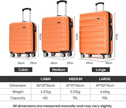 GinzaTravel 3-piece expandable luggage sets with Spinner Wheels， ABS hardshell Suitcase with TSA Lock，Large Luggage for Family Travel & carry on 20/24/28， Orange color