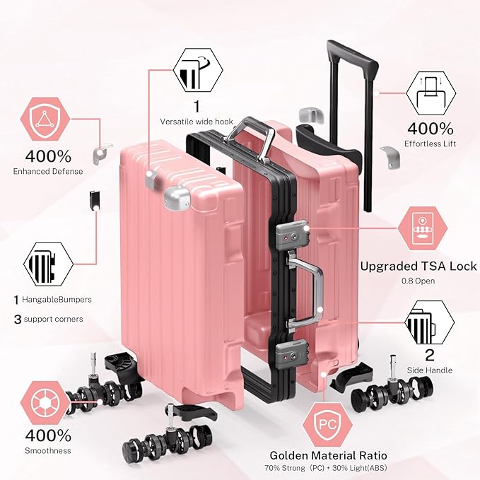 Krute Zipperless Luggage 24 Inch Aluminum Frame Suitcase with Spinner Wheels PC+ABS Hardide Checked Luggage TSA Approved