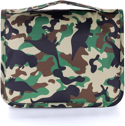 Kids Hanging Toiletry Bag for Boys, Travel Toiletry Bag for Little Young Boys Waterproof Wash Bag Toddler Traveling Toiletries, Dinosaur Camo