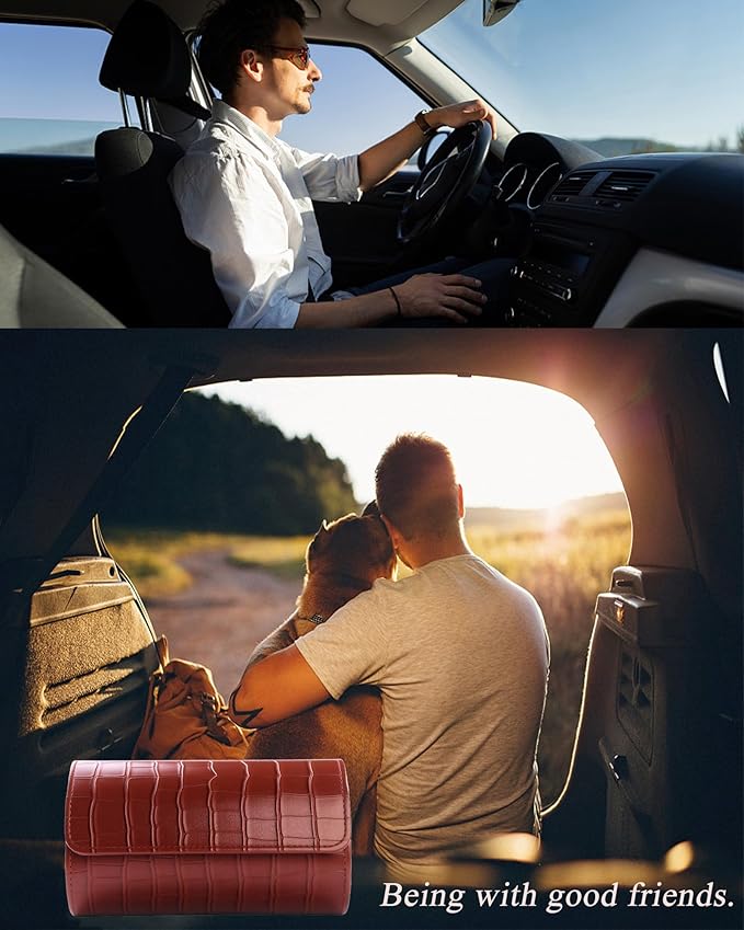 MR.OKAY 2 Watch Travel Case- Classic Leather Watch Case With Superb Texture.(Portable Watch Roll Or Organizer For Storage And Display).Festival Gift For Men, All Handcrafted By Artisans.