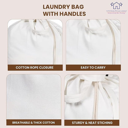 LFH Home Cotton Canvas Large Laundry Bag with Handle, Heavy Duty Drawstring Closure Washable Laundry Bags, School Travel, Home, Hotel, College Dorm, Organizer Sack, Toy Clothes 24x36 (Pack of 6)-White