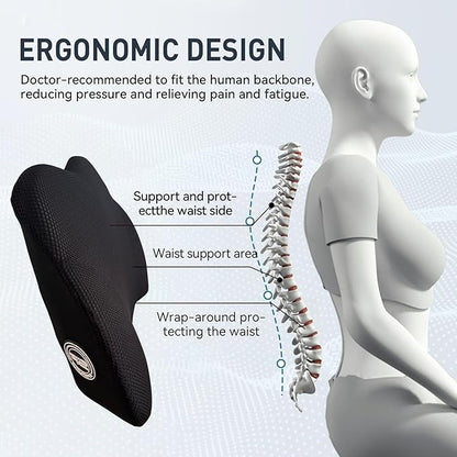 SPRFUFLY Really Amazing Lumbar Support Pillow for Car Seat - Pure Memory Foam with Breathable Removable Cover - Relieves Back Pain Lumbar Pillow(Black, 1PC)