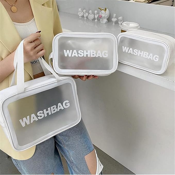 Clear Travel Bags for Toiletries, 3Pcs Portable PVC Waterproof Cosmetic Bags, Transparent Travel Storage Carry Pouch, Toiletry Bags and Cosmetics Organizer for Women Men (A-White)