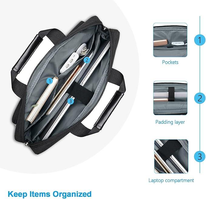 MOSISO Laptop Shoulder Bag 15.6 inch, 15-15.6 inch Computer Bag Compatible with MacBook Pro 16 inch, HP, Dell, Lenovo, Notebook with 2 Raised&1 Flapover&1 Horizontal Pocket&Handle&Belt, Black