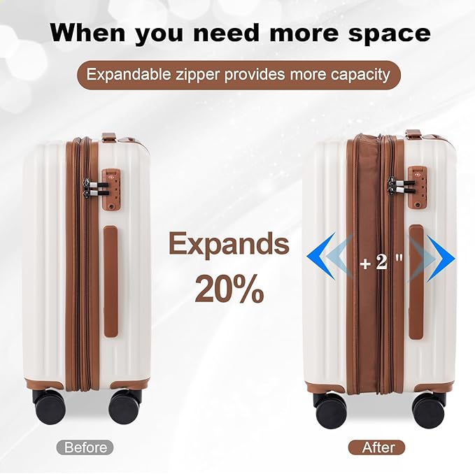 OUZZO 20 Inch Carry On Luggage, 22x14x9 Airline Approved,PC Hardshell Expandable Suitcases with Spinner Wheels, TSA Lock, Lightweight Travel Luggage for Business Trip & Weekend Getaway