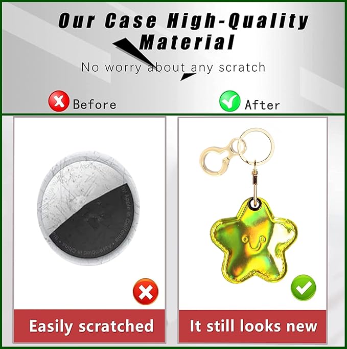 Leather Keychain Holder Case Compatible with AirTag,Cute Protective Shiny Charm Cover with Keyring,Anti-Scratch Finder GPS Tracker Case for Wallet Keys,Bag,Pets(Star)