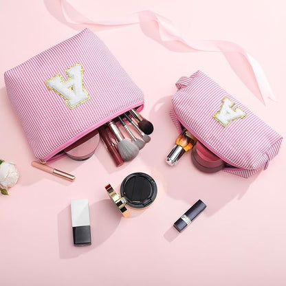 YOOLIFE Christmas Gifts for Grandkids Stocking Stuffers For Teen Girls Teacher Gifts Initial Clear Makeup Bag Birthday Gift Travel Toiletry Cosmetic Bags Birthday Gift Travel Essentials Pink M