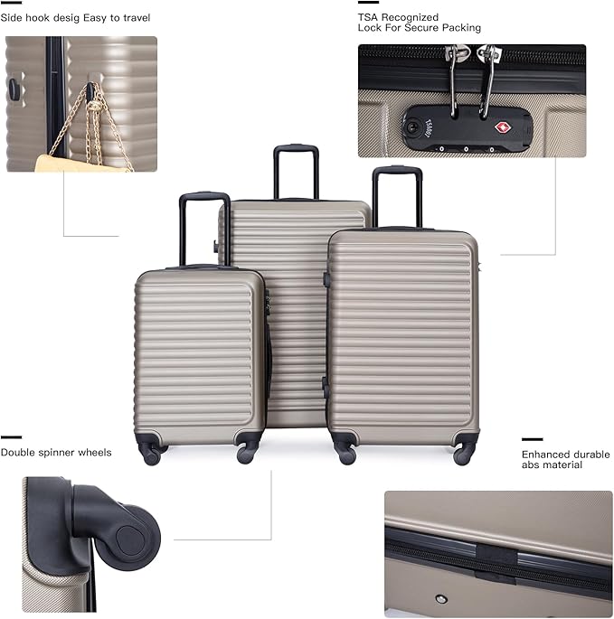 Travelhouse Luggage Sets, Expandable Hardside Suitcases 24in/28in, Carry on 20in,3 Piece Set Travel Luggages Clearance with Double Spinner Wheels TSA Lock Lightweight (2085-Brown)