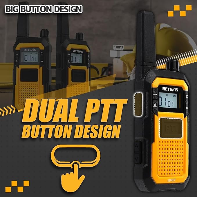 Retevis RB48 Walkie Talkies for Adults, with G-Type Earpiece, MIL-STD 810H, Advanced Triple Proof, Support VOX, 2000mAh, Emergency Alert, Vibration Reminder, Heavy Duty Two Way Radios(2 Pack)