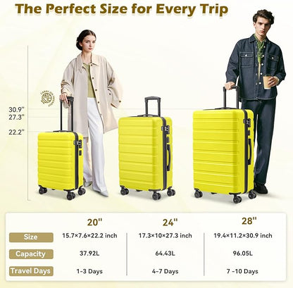 AnyZip Carry On Luggage 21" Hardside PC ABS Lightweight USB Suitcase with Wheels TSA Lock for kids Yellow