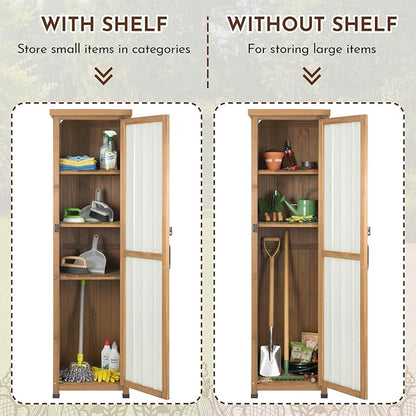 62" Tall Narrow Storage Cabinet Wood & Metal, Garden Slim Cabinet Freestanding with Adjustable Shelves for Small Spaces,Kitchen,Tool Organizer,Cleaning Supplies,Towel Storage