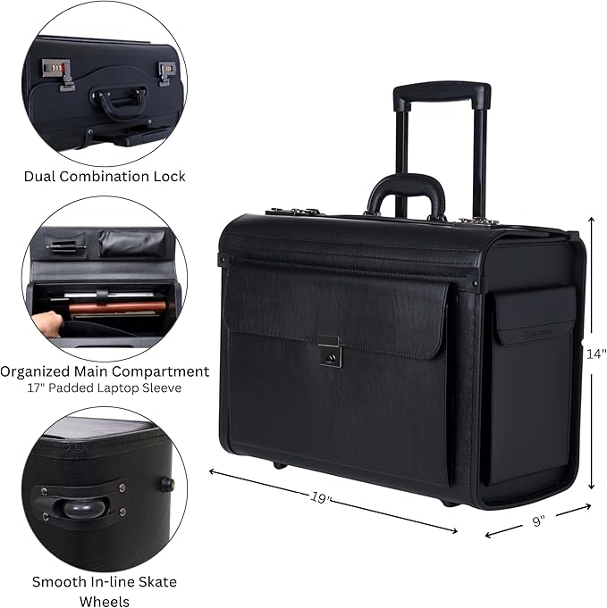 Alpine Swiss Rolling 17" Laptop Briefcase on Wheels Attache Lawyers Case Legal Size