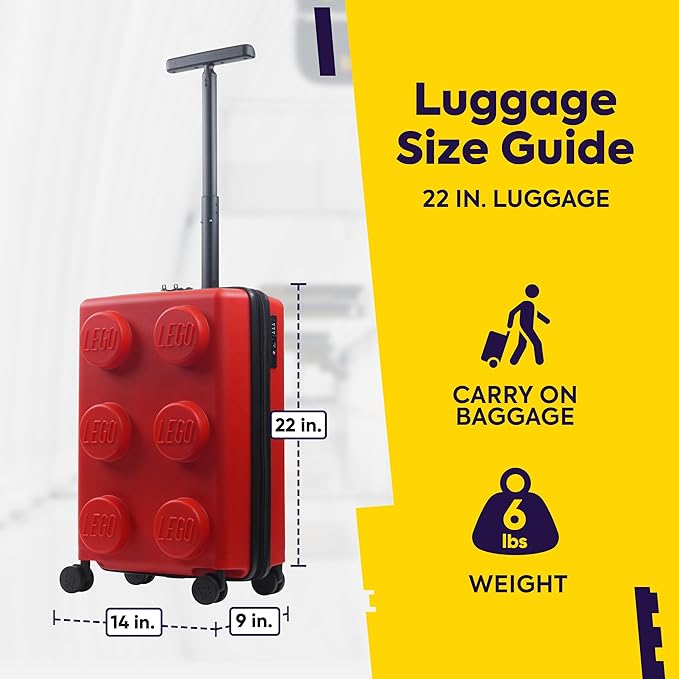 Concept One LEGO 22 Inch Carry On Luggage, Signature Trolley Expandable Hardshell Rolling Suitcase with Spinner Wheels, Red