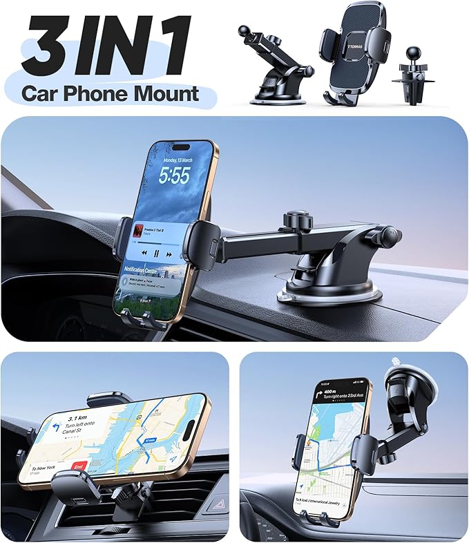 TORRAS 2025【Strongest Suction & Ultra-Durable】 Phone Holders for Your Car,【Patent & Safety Certs】 Car Phone Holder Mount Truck Stand for Dashboard Windshield Vent for iPhone 17 16 15 14 13, Navy Blue