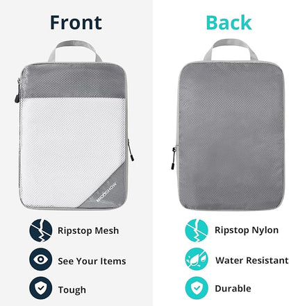 Compression Packing Cubes 10 Set, Compressible Space-Saving Packing Cubes for Travel - Compression Bags, Luggage Organizer, Travel Essentials for Women, Grey