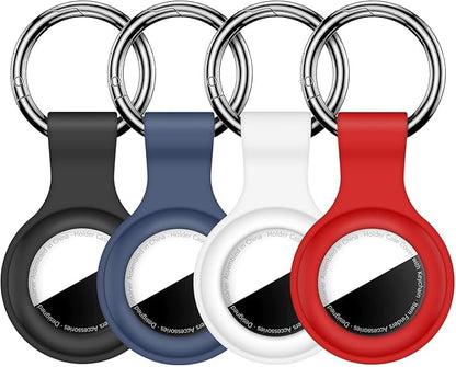 [4 Pack] Compatible with AirTag Holder Case Keychain for Air TagHolder Silicone Key Ring Cases Tags Chain GPS Item Finders Accessories, Black/Blue/White/Red(Without Clear Cover)
