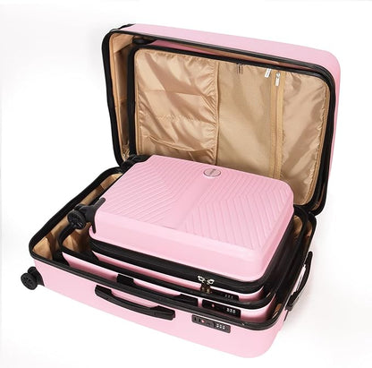 Luggage Set 3 Pieces -Suitcase Set - Carry on Luggage with Wheels - Check-in Luggage - PC + ABS Durable Suitcase Rotating Silent Wheels 3-Piece 20/24/28 Pink
