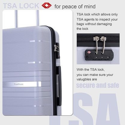 Travelhouse Luggage Sets, Expandable Hardside Suitcases 24in/28in, Carry on 20in,3 Piece Set Travel Luggages Clearance with Double Spinner Wheels TSA Lock Lightweight (Silver-1206)