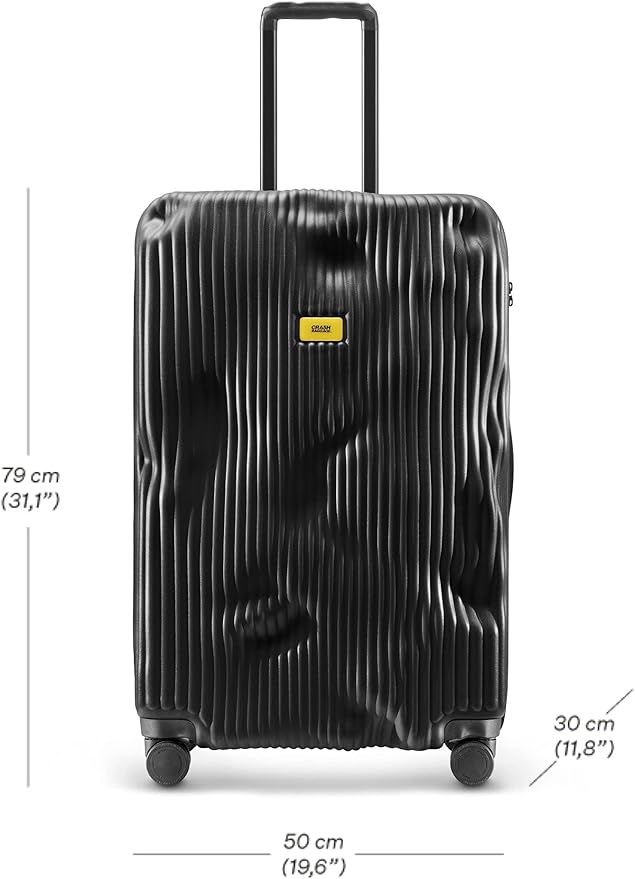 CRASH BAGGAGE Stripe Suitcase | Black | 100L | 100% Polycarbonate, TSA-Approved Lock, 360° Spinning Wheels