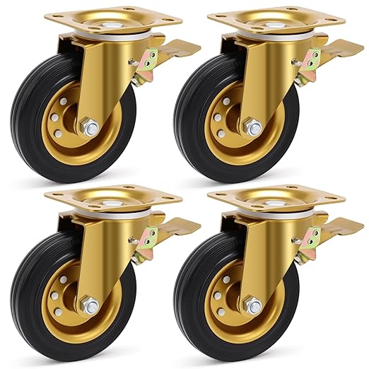 Nefish 6 Inch Outdoor Heavy Duty Caster, Large Castors Wheels Set of 4 with Brake, Durable Industrial Grade Casters 2600 LBS, 360 Degree Plate Swivel Castor Wheels for Cart, Workbench, Machine