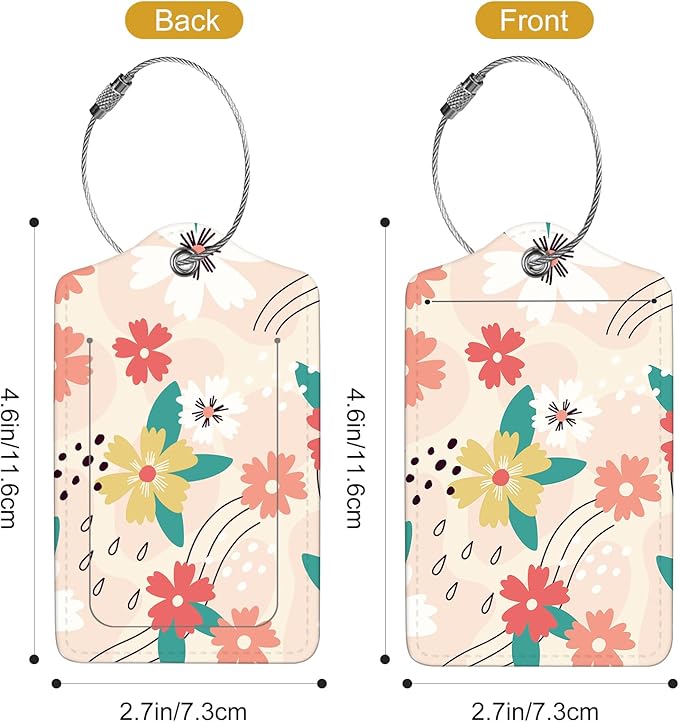 2Pack Luggage Tags for Suitcases, Cute Unique Pu Leather Cruise Luggage Tag with Privacy Cover ID Label Address Card and Metal Ring Suitable for Women Men Kids Travel Bag Pink Green Crushed Flower