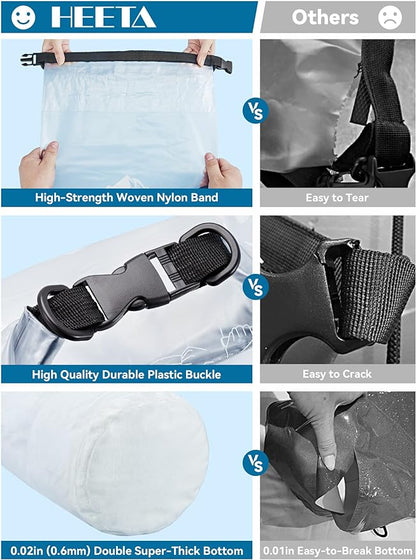 HEETA Dry Bag Waterproof for Women Men, 5L/10L/20L/30L/40L Roll Top Lightweight Dry Storage Bag Backpack with Phone Case for Travel Swimming Boating Kayaking Paddle Board Camping Beach Accessories
